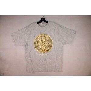 VTG Yazbek Mexico Aztec Graphic TShirt Gray Heavyweight Cotton Blend 2XL